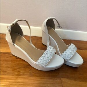 White Woven Strap Wedge Sandals